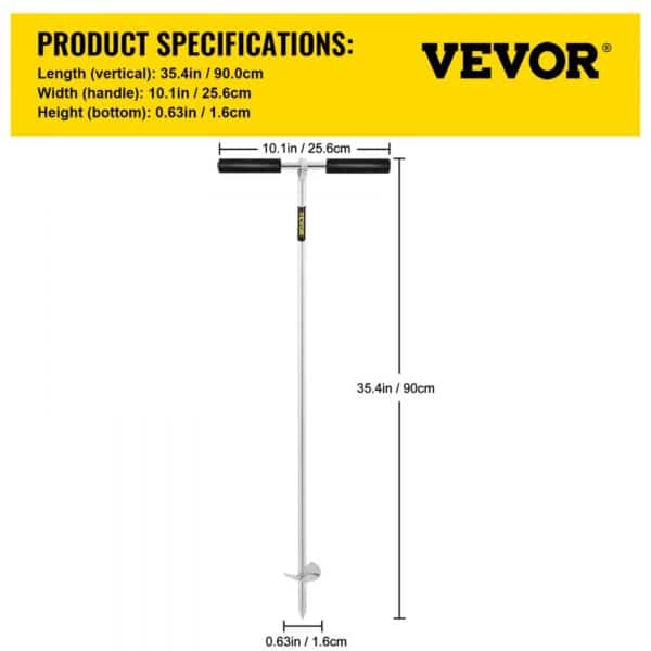 VEVOR sand anchor product dimensions: length 35.4in, width 10.1in, height 0.63in.