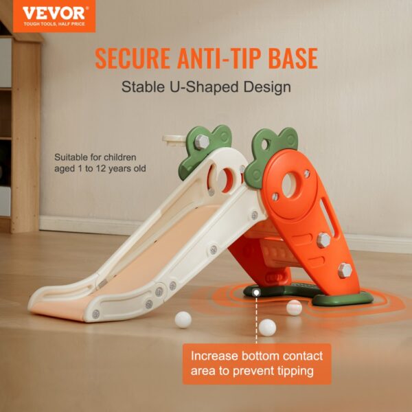 VEVOR toddler slide with secure anti-tip base, u-shaped design, suitable for children aged 1-12.