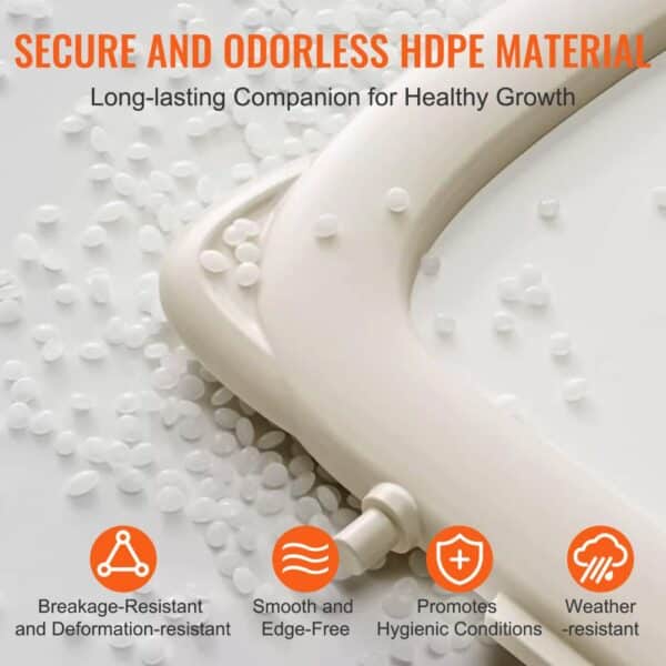 secure and odorless hdpe material of VEVOR toddler slide, highlighting durability, smooth edges, and weather resistance.