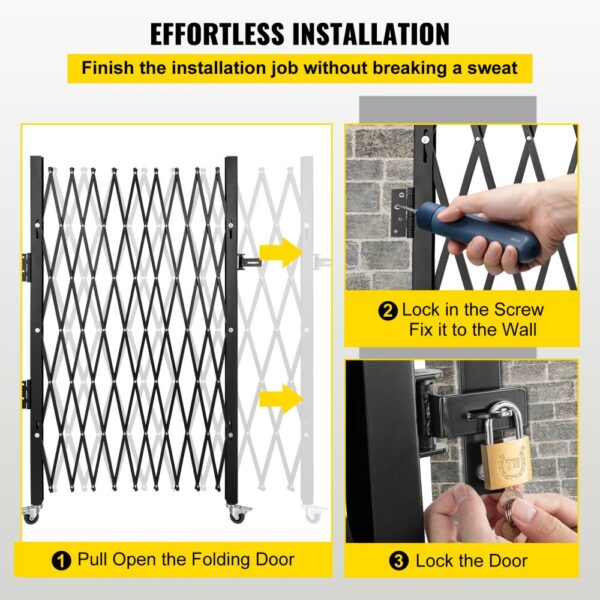 effortlessly install the VEVOR security gate by following the simple steps shown.