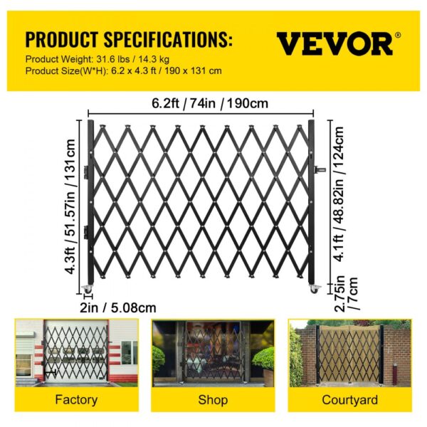 VEVOR security gate, 75in x 50in, suitable for factory, shop, courtyard security.