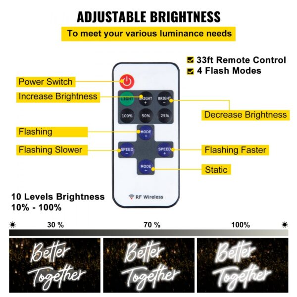 VEVOR Neon Sign, 24" x 10" + 17" x 9" Better Together, Adjustable Brightness White Neon Lights Signs with Dimmer Switch and 12V Power Adapter, Used for Home, Party, Wedding, and Bar Decoration