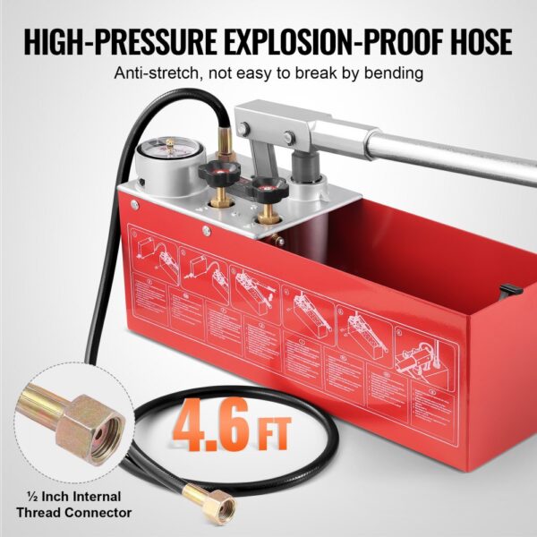 VEVOR hydrostatic test pump with high-pressure explosion-proof hose and 4.6 ft thread connector.