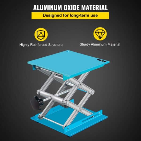 VEVOR lab jack stand with aluminum oxide material and reinforced structure.