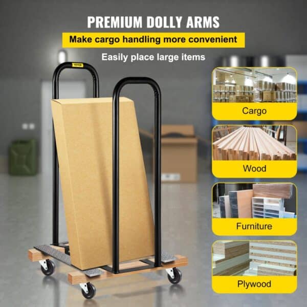 VEVOR dolly converter with premium arms for handling cargo, wood, furniture, and plywood.