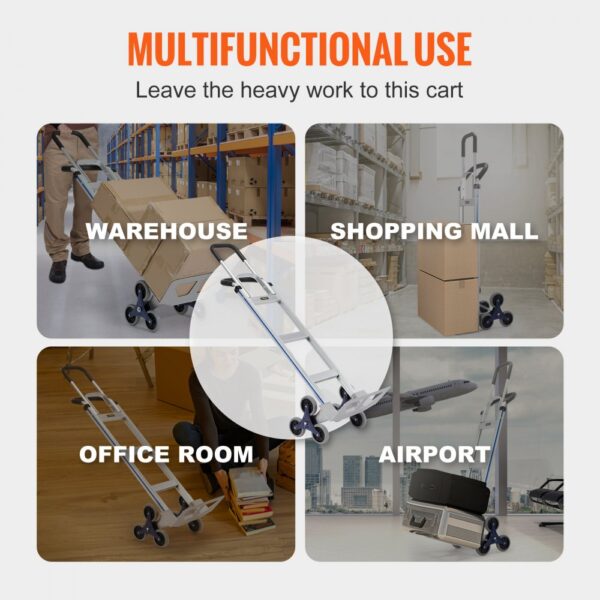 VEVOR stair climbing cart for warehouse, shopping mall, office room, and airport use.
