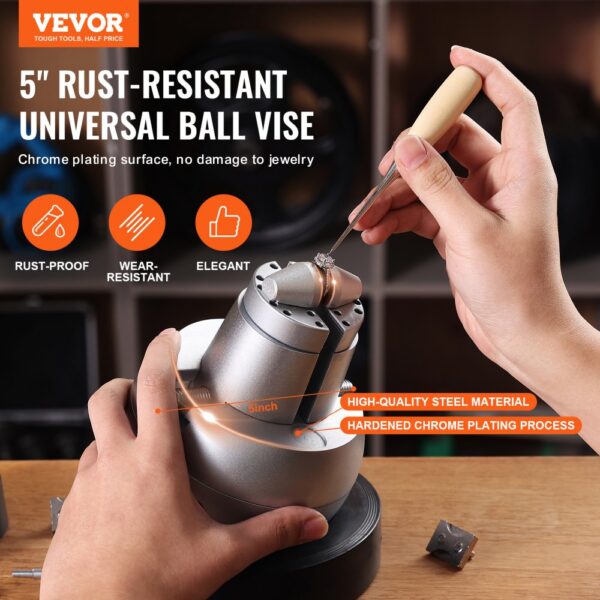 5” rust-resistant VEVOR ball vise, chrome plating, holds jewelry securely. rust-proof, wear-resistant.