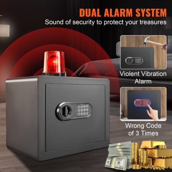 VEVOR home safe with dual alarm system, keypad lock, and visual alerts for security.