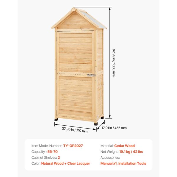 VEVOR Outdoor Wooden Storage Shed Waterproof Garden Tool Shed 28x63 inch