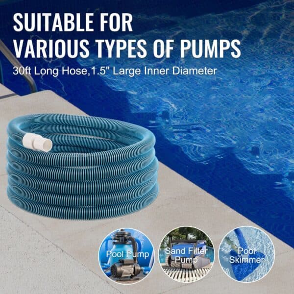 VEVOR Inground Swimming Pool Hose Pool Vacuum Cleaner Hose 1-1/2-Inch x 30-Feet