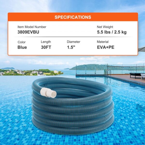 VEVOR Inground Swimming Pool Hose Pool Vacuum Cleaner Hose 1-1/2-Inch x 30-Feet