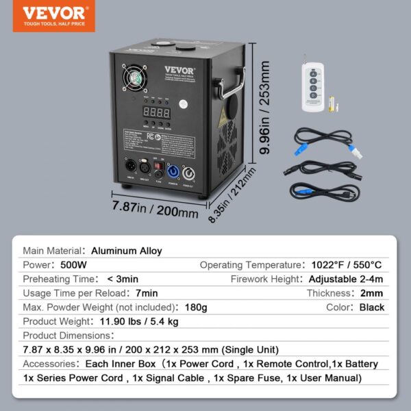 VEVOR Cold Spark Firework Machine 500W 2-4M Stage DJ Wedding Event Party