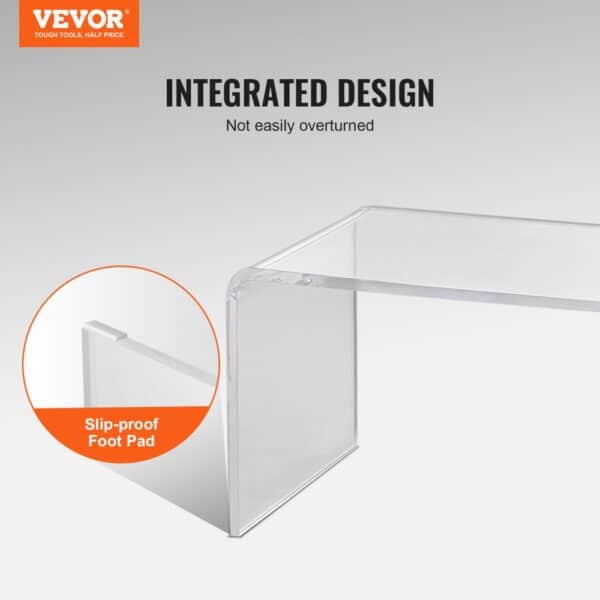 VEVOR acrylic coffee table with integrated design and slip-proof foot pad for stability.