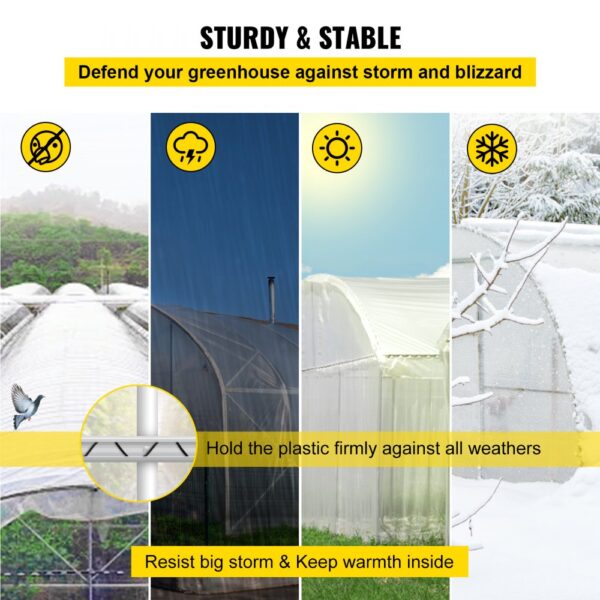 sturdy greenhouse in various weather, featuring VEVOR spring wire lock channel.