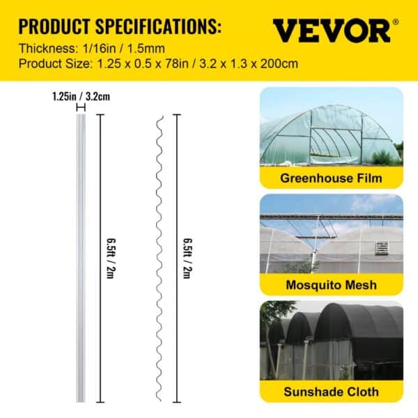 VEVOR spring wire lock channel: specifications, greenhouse film, mosquito mesh, sunshade cloth