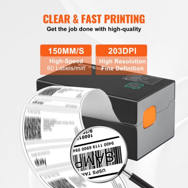 VEVOR Thermal Label Printer, 300DPI for 4x6 Mailing Packages, Bluetooth & Automatic Label Recognition, Support Windows/MacOS/Linux/Chromebook/Android/IOS, Compatible w/ Amazon, eBay, Etsy,etc, Black