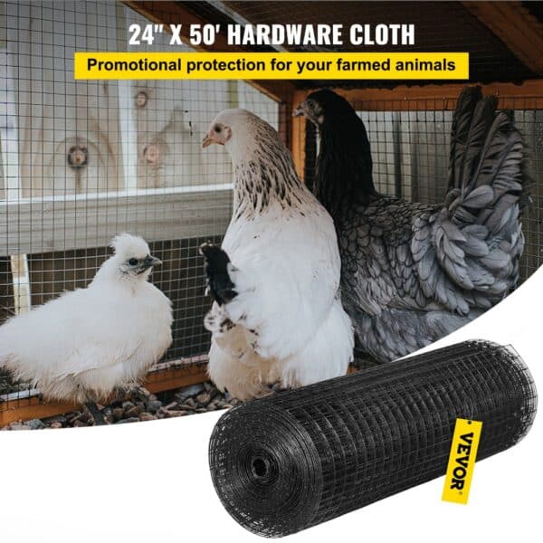 VEVOR welded wire fence protects chickens with durable 24"x50' hardware cloth.