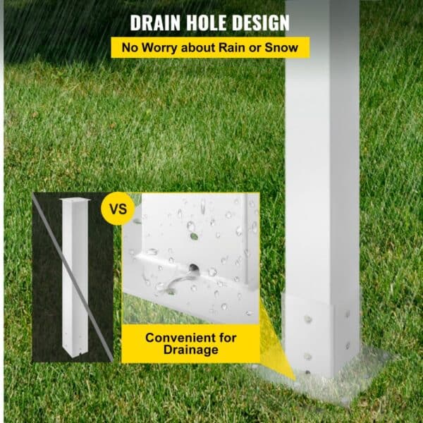 VEVOR mailbox post with drain hole design for effective rain and snow drainage.