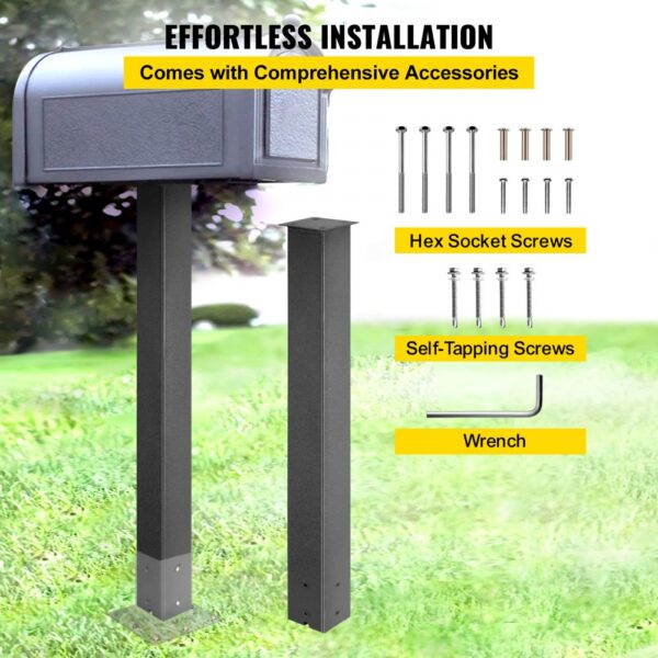 VEVOR mailbox post with accessories including screws and wrench for easy installation.