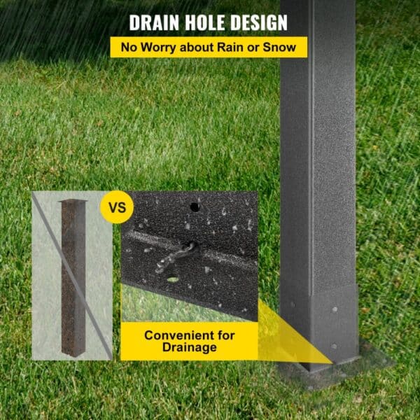 VEVOR mailbox post with drain hole design for rain and snow drainage.