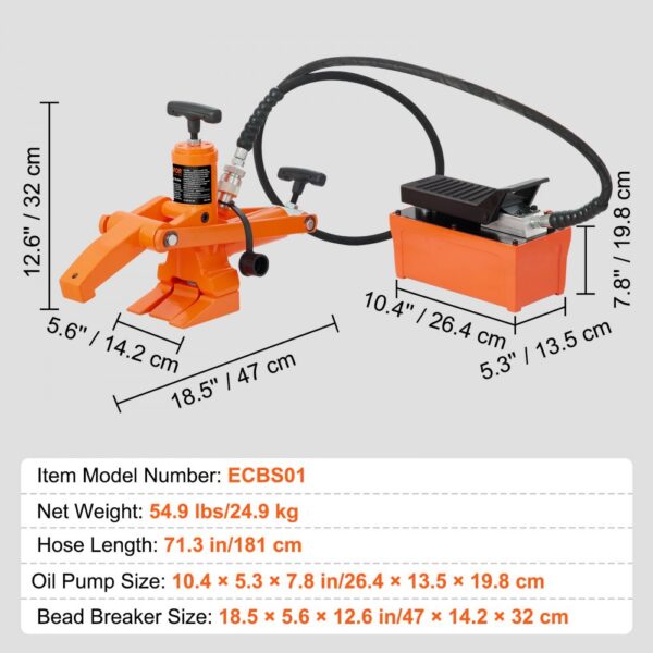 VEVOR Hydraulic Bead Breaker, 10000 PSI Tire Bead Breaker with Metal Foot Pump, Heavy-duty Steel Bead Breaker Tool for Tractors, Trucks, Buses, Lawn Mowers, ATVs