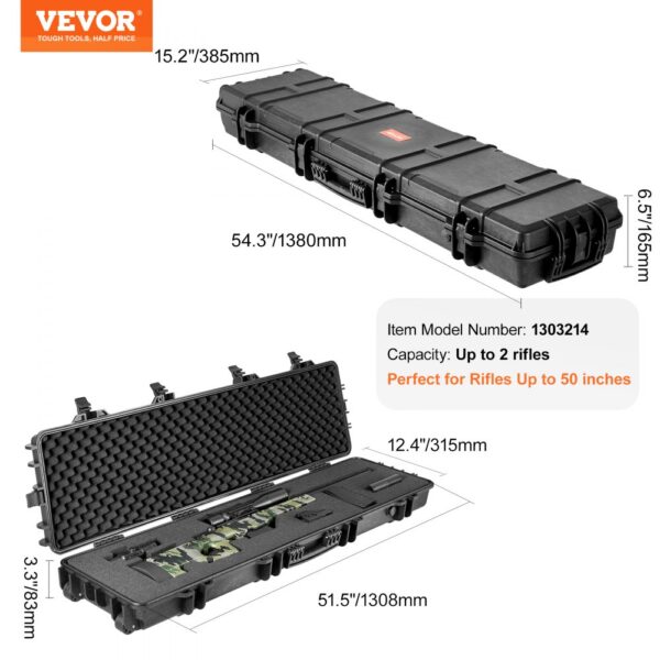 VEVOR tactical range case with foam, fits up to 2 rifles, 50 inches capacity.