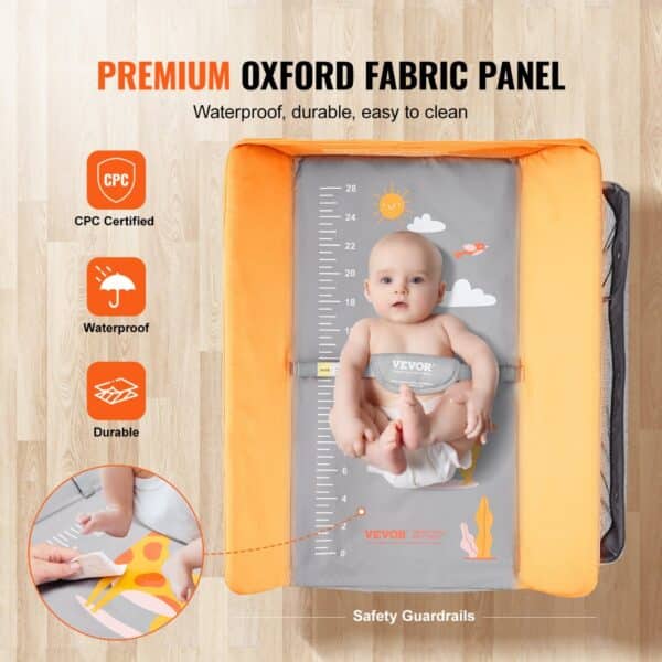 VEVOR baby changing table with premium oxford fabric panel, waterproof, durable, and cpc certified.