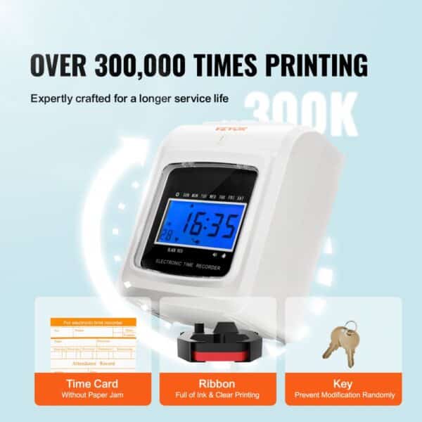 VEVOR Time Card Attendance Recorder 102 Time Cards Badge Machine