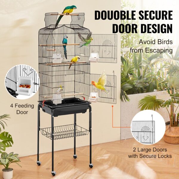 VEVOR Large Bird Cage 62 in Rolling Metal Parakeet Cage for Cockatiels Parrot