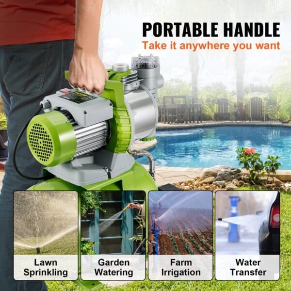 VEVOR Shallow Well Pump with Pressure Tank, 1300W 230V, 4200L/h 50 m Head 5 bar, Portable Stainless Steel Automatic Water Booster Jet Pumps w/ Prefilter for Home Garden Lawn Irrigation, Water Transfer