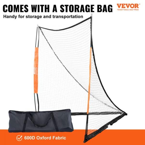 VEVOR Lacrosse Goal, 6' x 6' Lacrosse Net, Portable Lacrosse Goal with Carry Bag, Fiberglass Rod Backyard Lacrosse Training Equipment, Easy Setup Collegiate Goal, Perfect for Youth Adult Training