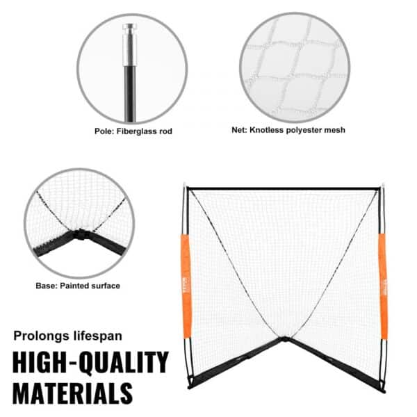 VEVOR Lacrosse Goal, 6' x 6' Lacrosse Net, Portable Lacrosse Goal with Carry Bag, Fiberglass Rod Backyard Lacrosse Training Equipment, Easy Setup Collegiate Goal, Perfect for Youth Adult Training