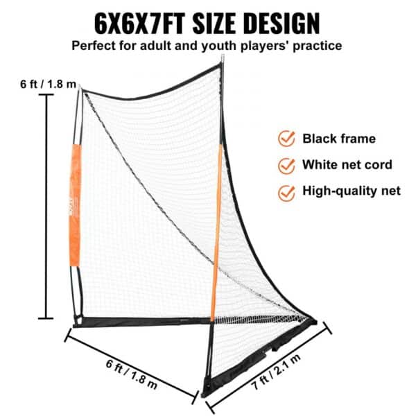 VEVOR Lacrosse Goal, 6' x 6' Lacrosse Net, Portable Lacrosse Goal with Carry Bag, Fiberglass Rod Backyard Lacrosse Training Equipment, Easy Setup Collegiate Goal, Perfect for Youth Adult Training