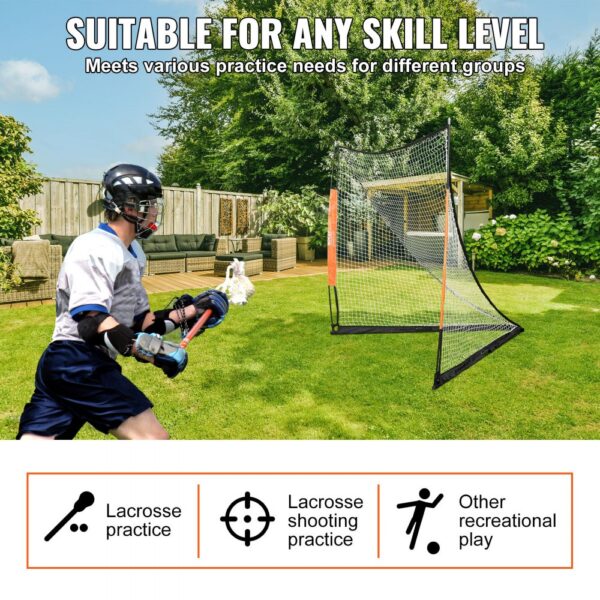 VEVOR Lacrosse Goal, 6' x 6' Lacrosse Net, Portable Lacrosse Goal with Carry Bag, Fiberglass Rod Backyard Lacrosse Training Equipment, Easy Setup Collegiate Goal, Perfect for Youth Adult Training