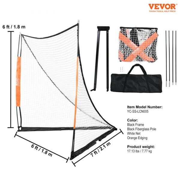 VEVOR Lacrosse Goal, 6' x 6' Lacrosse Net, Portable Lacrosse Goal with Carry Bag, Fiberglass Rod Backyard Lacrosse Training Equipment, Easy Setup Collegiate Goal, Perfect for Youth Adult Training