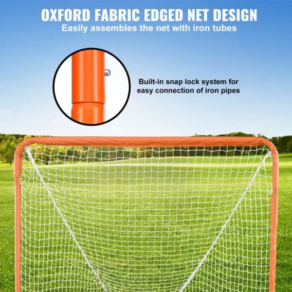 VEVOR Lacrosse Goal, 4' x 4' Small Kids Lacrosse Net, Folding Portable Lacrosse Goal with Carry Bag, Iron Frame Backyard Training Equipment, Quick & Easy Setup, Perfect for Youth Training, Orange