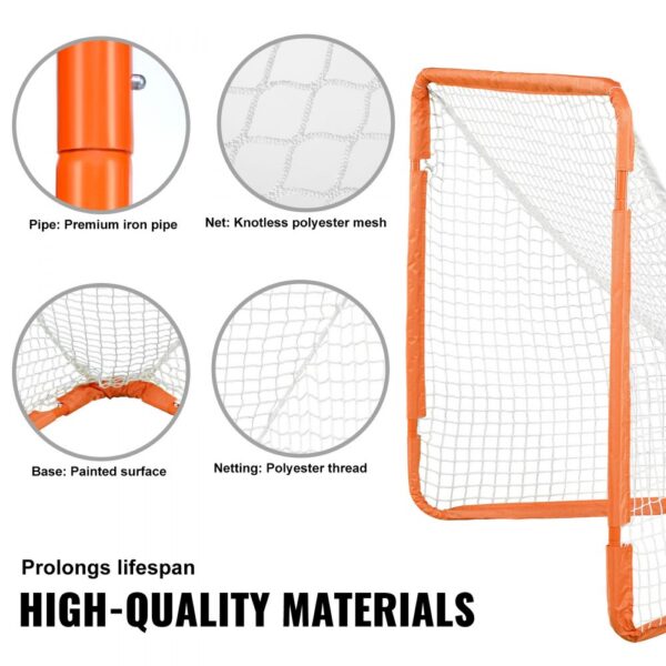 VEVOR Lacrosse Goal, 4' x 4' Small Kids Lacrosse Net, Folding Portable Lacrosse Goal with Carry Bag, Iron Frame Backyard Training Equipment, Quick & Easy Setup, Perfect for Youth Training, Orange