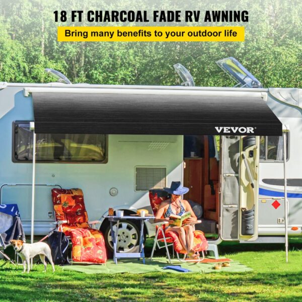 VEVOR RV Awning Fabric RV Camper Trailer Replacement Fabric 18 ft Charcoal Fade