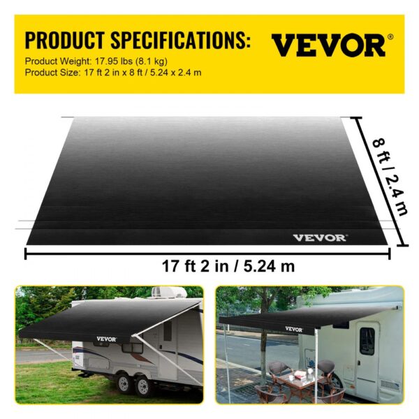 VEVOR RV Awning Fabric RV Camper Trailer Replacement Fabric 18 ft Charcoal Fade